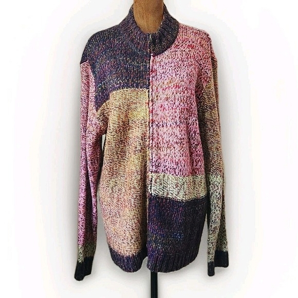 Bechamel Cardigan Sweater Women's Size L Colorful Zip Up Knit Fall Casual - Picture 1 of 7